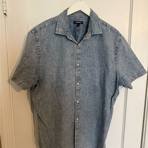 Express Blue Casual Button Down Shirt with Relaxed Fit